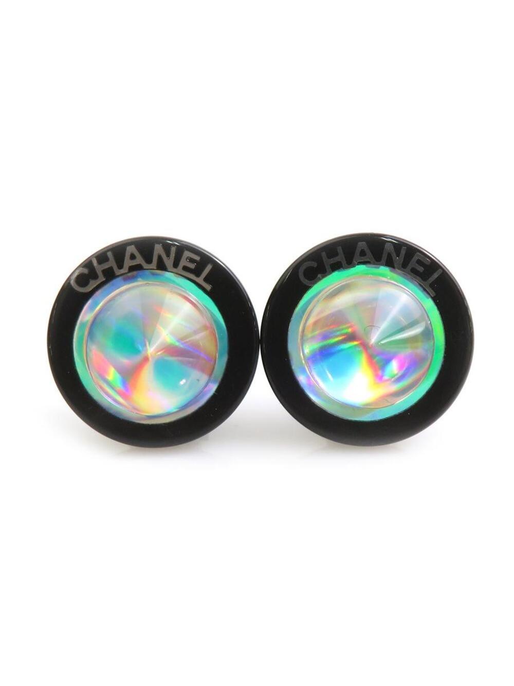 Auth Chanel Logo Earrings Black/Silver #372678C23B